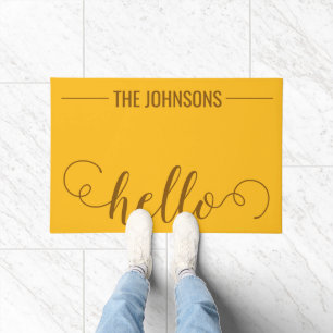 HELLO Personalised Family Name Welcome Mat Mustard