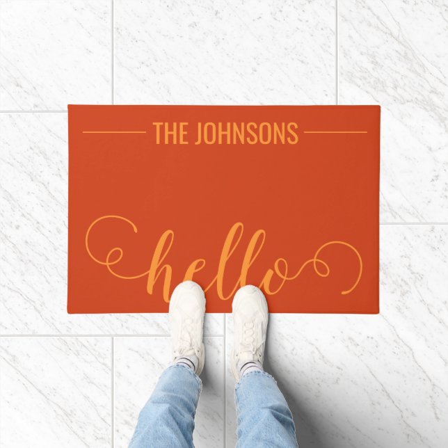HELLO Personalised Family Name Welcome Mat Orange (Indoor)