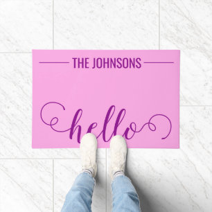 HELLO Personalised Family Name Welcome Mat Purple