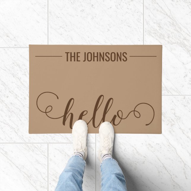 HELLO Personalised Family Name Welcome Mat Tan (Indoor)