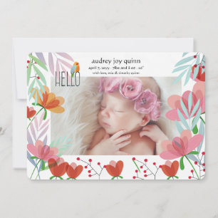 Hello Photo Floral Birth Announcement