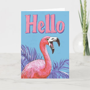 Hello Pink Flamingo Holiday Card