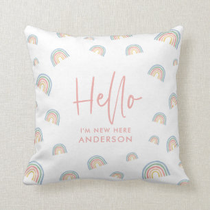 Hello pink girly rainbow new baby baby bib throw p cushion