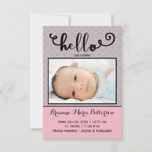 hello pink photo - 3x5 Birth Announcement