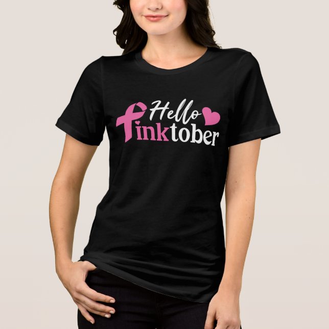 Hello Pinktober Breast Cancer Awareness Month Tri-Blend Shirt (Front)