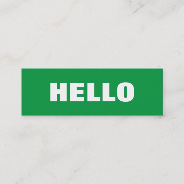 Hello Plain Simple Clean Green White Professional Mini Business Card (Front)