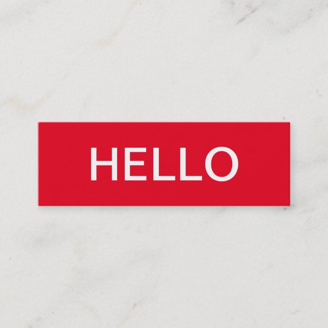 Hello Plain Simple Clean Red White Professional Mini Business Card (Front)