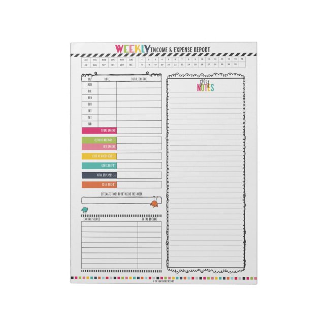 Hello Planner: Weekly Income & Expense Ledger Notepad (Rotated)