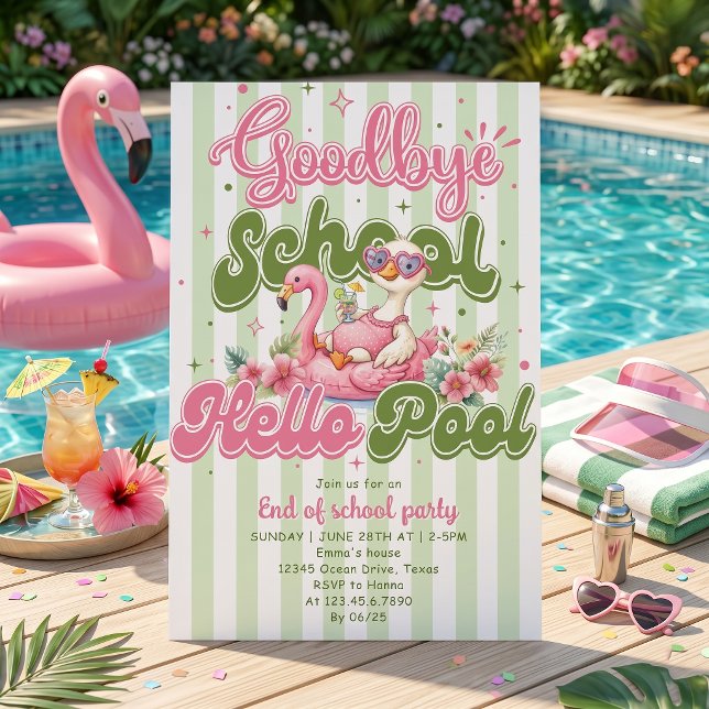 Hello Pool Party Green Stripes Invitation (Creator Uploaded)