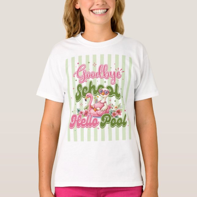 Hello Pool Party Green Stripes T-Shirt  (Front)