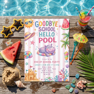Hello Pool Vacation Stripes Invitation