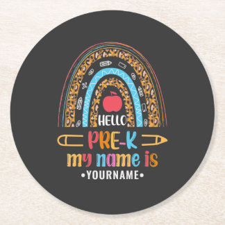 Hello Pre K Back to School Preschool Gifts Round Paper Coaster