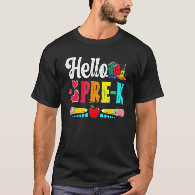 Hello Pre K Cute Boys Kids Back To School T-Shirt (Front)