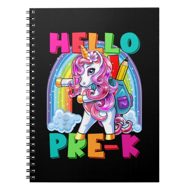 Hello Pre-K Flossing Unicorn Back to School Shirt Notebook (Front)