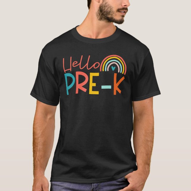 Hello Pre k Heart Rainbow First Day of School Pre  T-Shirt (Front)