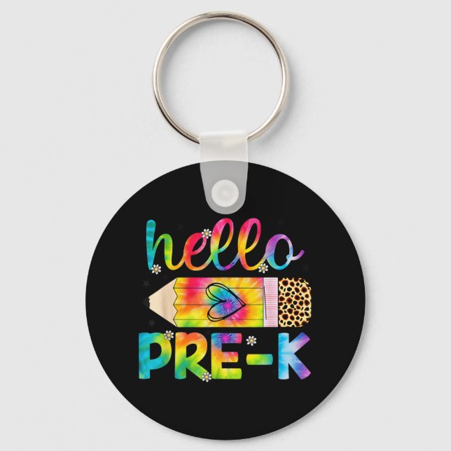 Hello Pre-k Pencil Tie Dye Back To School Pre-k  Key Ring (Front)