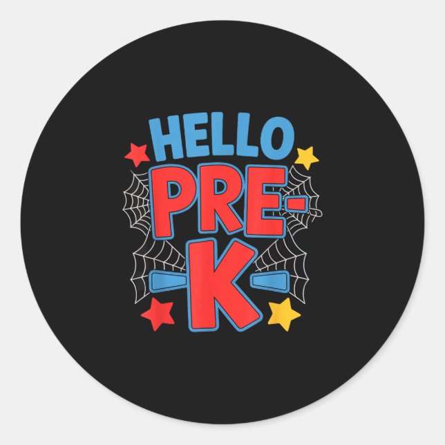 Hello pre-k preschool squad spider back to school classic round sticker (Front)