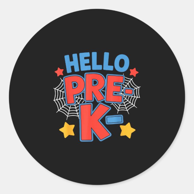 Hello pre-k preschool squad spider back to school classic round sticker (Front)