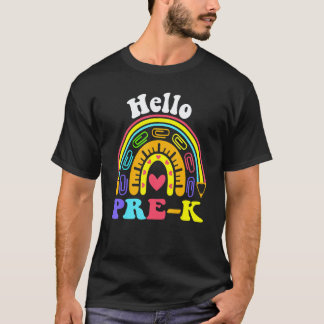 Hello Pre K Rainbow Girls Boys Teacher Back To Sch T-Shirt