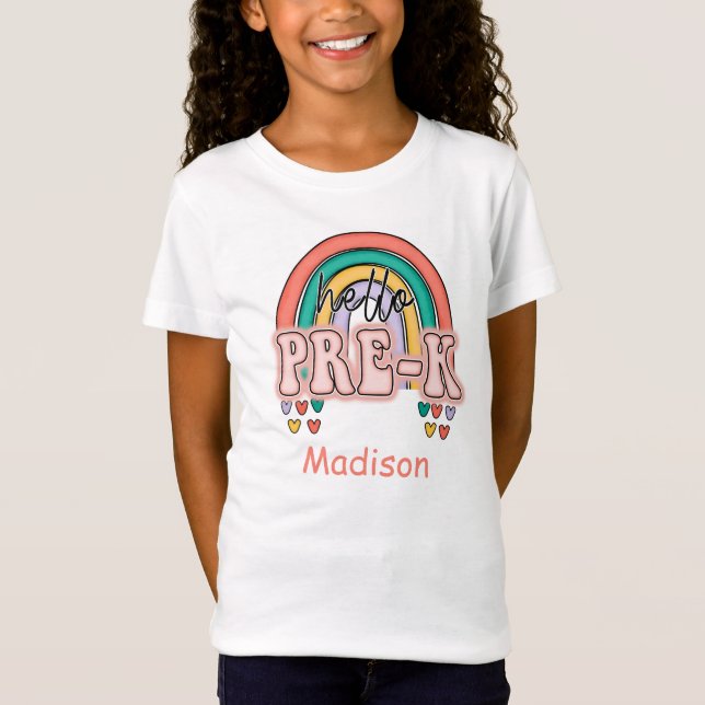Hello Pre-K Rainbow Starting Pre K Back to School T-Shirt (Front)