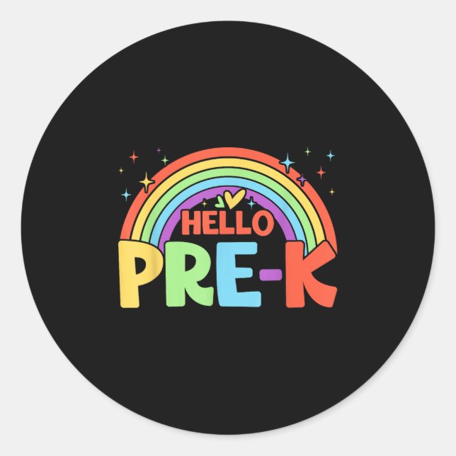 Hello Pre-k Rainbow Teacher Squad Back To School  Classic Round Sticker (Front)