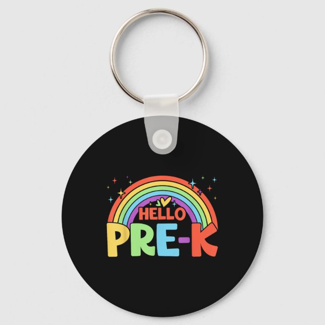 Hello Pre-k Rainbow Teacher Squad Back To School  Key Ring (Front)