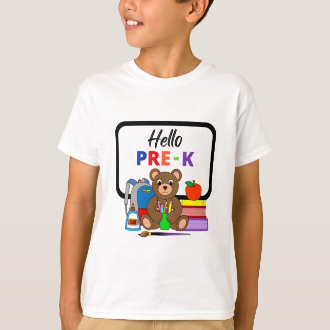 Hello Pre-K School Bear Boy's T-Shirt (Front)