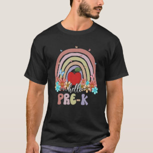 Hello Pre K Teacher Groovy Vintage Back To School  T-Shirt