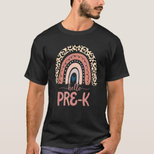 Hello Pre K Teacher Preschool Leopard Rainbow Back T-Shirt