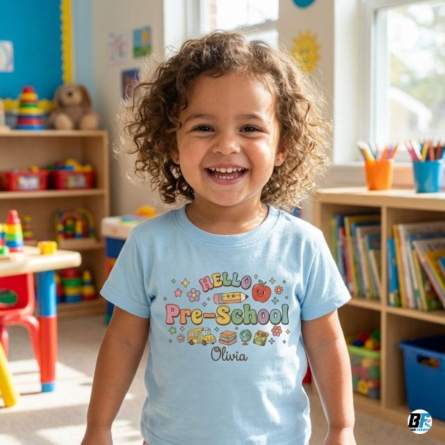 Hello Pre-School Retro Groovy Icons Personalized N (Creator Uploaded)