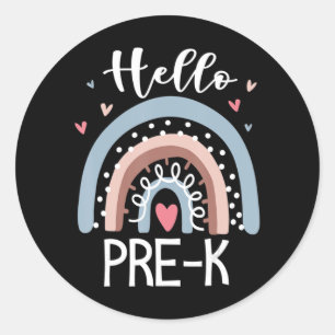 Hello PreK Fun Boho Rainbow Back To School  Classic Round Sticker