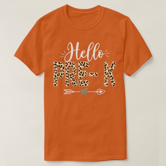 Hello PreK Leopard Back To School Teacher Student  T-Shirt (Design Front)