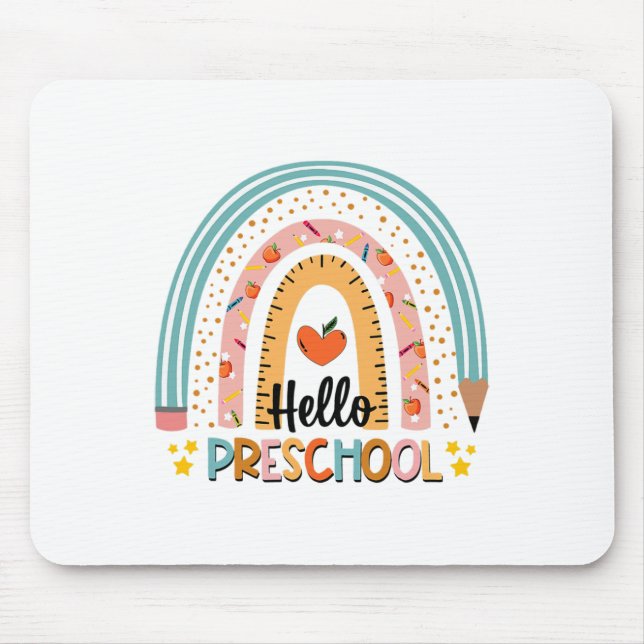 Hello Preschool Boho Rainbow Teacher Ck To School  Mouse Pad (Front)