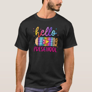 Hello Preschool Leopard Tie Dye Pencil Cute Teach T-Shirt