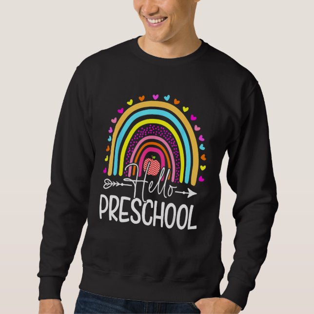Hello Preschool Retro Rainbow Teacher Kids Girls F Sweatshirt (Front)