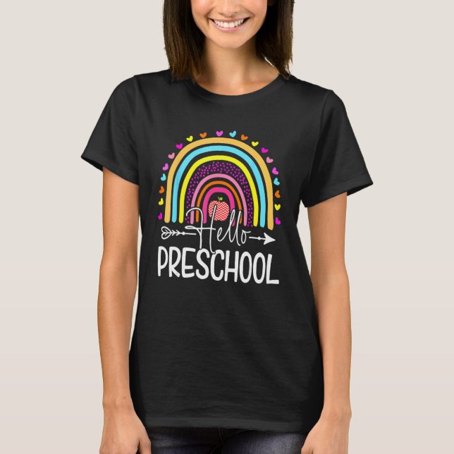 Hello Preschool Retro Rainbow Teacher Kids Girls F T-Shirt (Front)