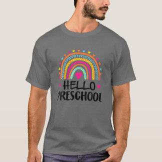 Hello Preschool Teacher Funny Rainbow Lover Back T T-Shirt