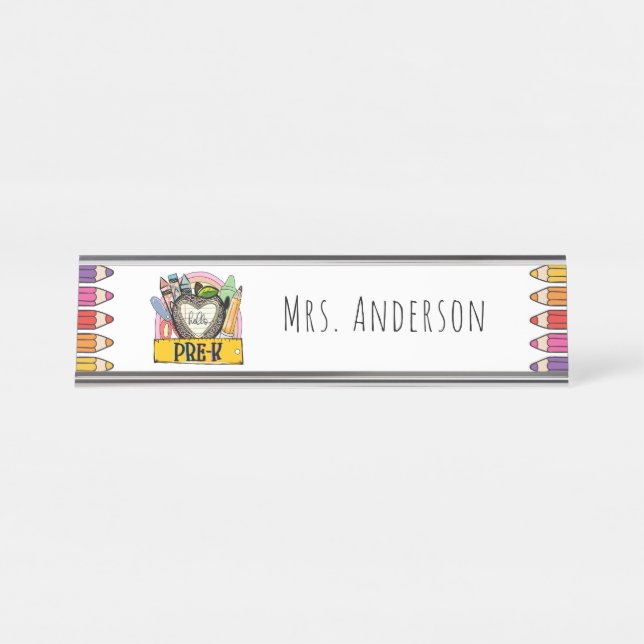 Hello Preschool Teacher Gift Desk Name Plate (Front)
