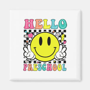 Hello Preschool Teacher Kids Retro Smile Face Back Magnet