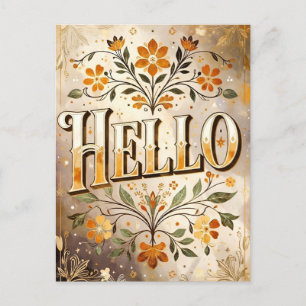 Hello, pretty floral design, postcard