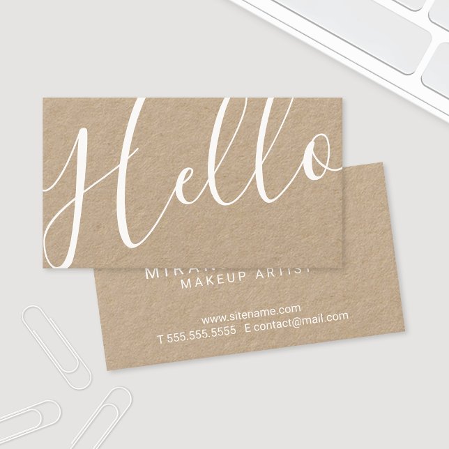 Hello | Professional Modern Script Kraft Paper Business Card (Creator Uploaded)