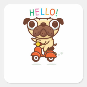 Hello Pug Square Sticker