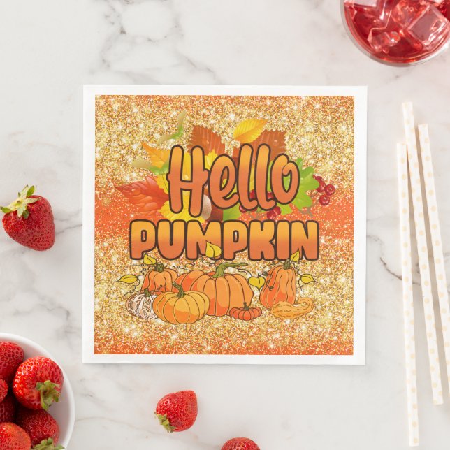 Hello Pumpkin Autumn Customise Colour Napkin (Insitu)