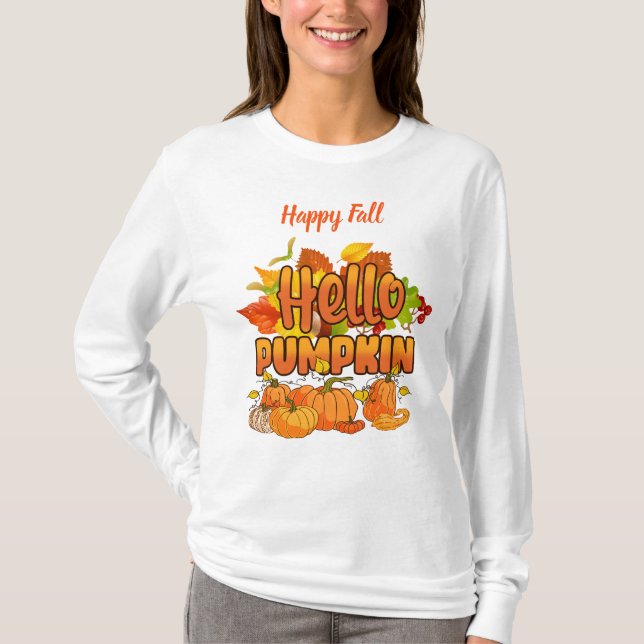 Hello Pumpkin Autumn Customise Text T-Shirt (Front)