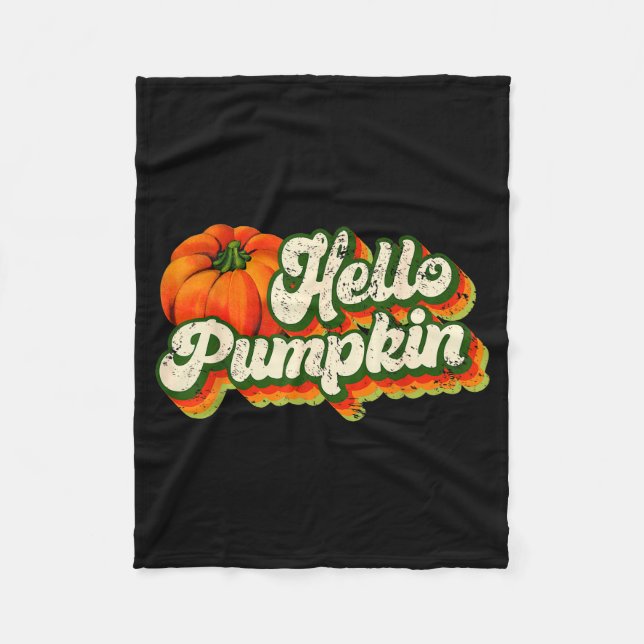 Hello Pumpkin Autumn Fall Matching Family Retro Th Fleece Blanket (Front)
