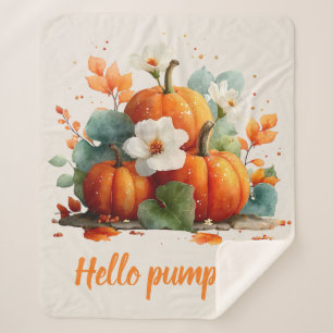 Hello Pumpkin Autumn Floral Design Sherpa Blanket