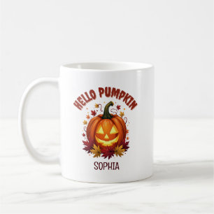 Hello Pumpkin   Autumn Leaves Personalised Coffee Mug
