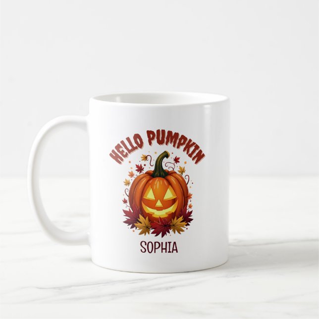 Hello Pumpkin | Autumn Leaves Personalised Coffee Mug (Left)