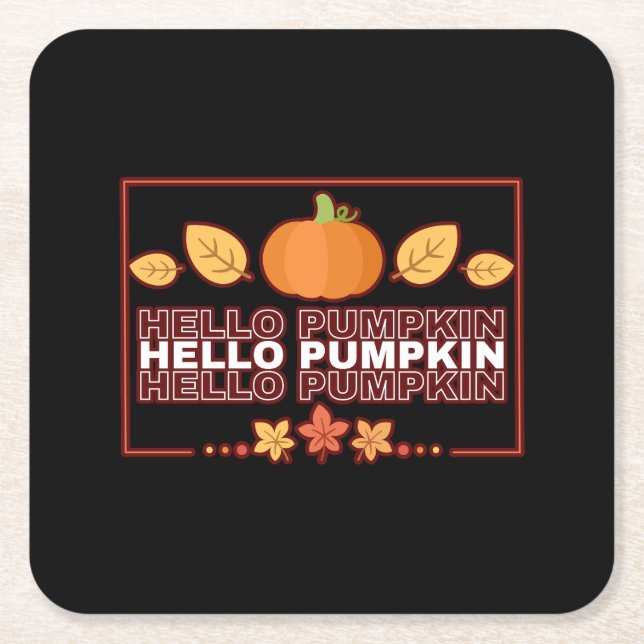 Hello Pumpkin Autumn Party Square Paper Coaster (Front)