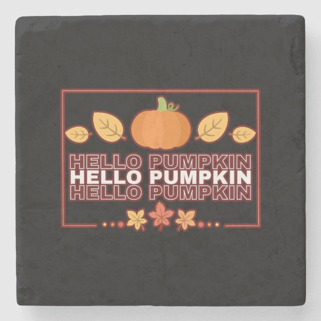 Hello Pumpkin Autumn Party Stone Coaster (Front)